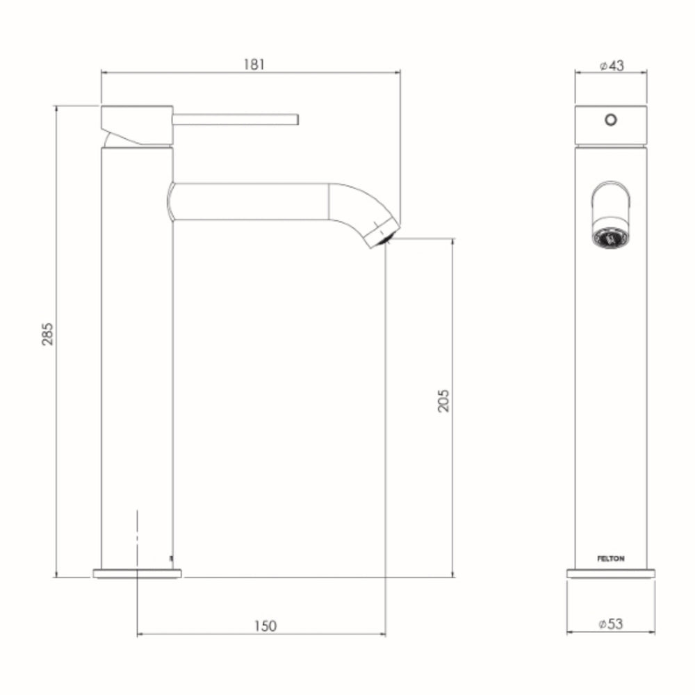 FELTON LINEA TALL BASIN MIXER 285MM BRUSHED GOLD