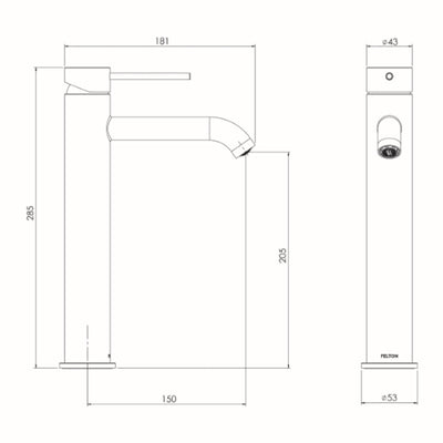 FELTON LINEA TALL BASIN MIXER 285MM BRUSHED GOLD