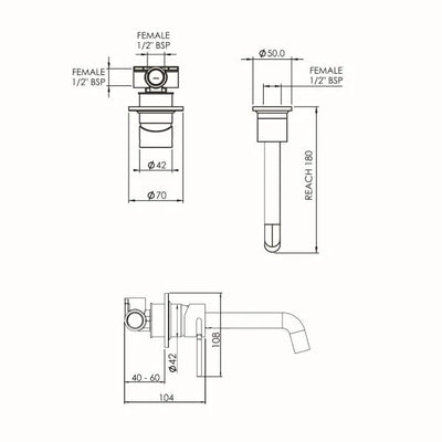 FELTON TATE LEAD FREE WALL MOUNTED BASIN/BATH MIXER 180MM BRUSHED BRONZE AND BLACK