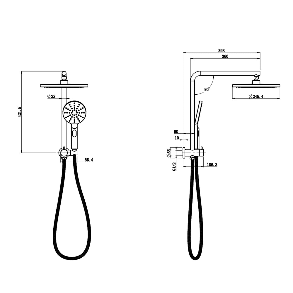 IKON REGAL MINI MULTIFUNCTION SHOWER SET 421MM MATTE BLACK