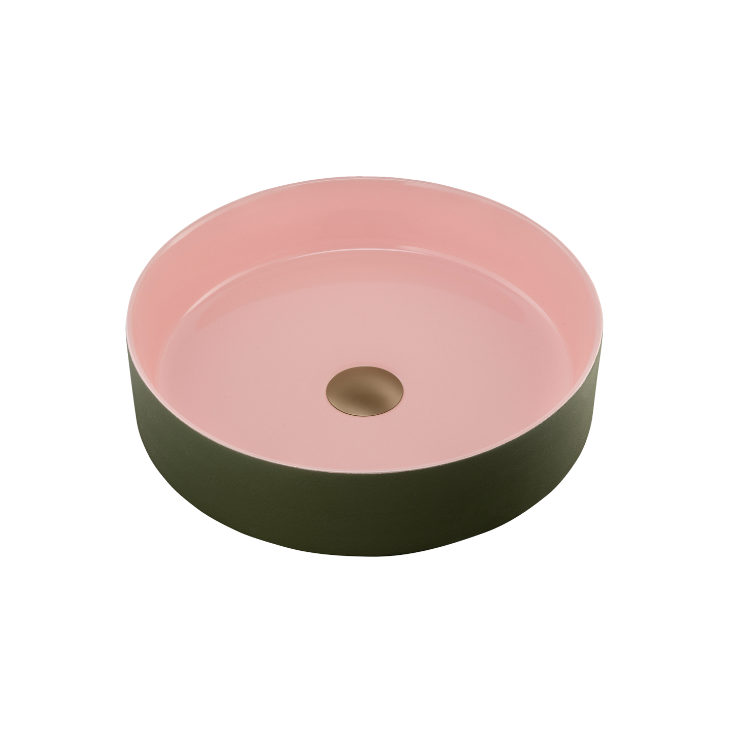OLIVERI TERZOFOCO ROUND SHORT COUNTER TOP BASIN OLIVE AND SALMON 405MM