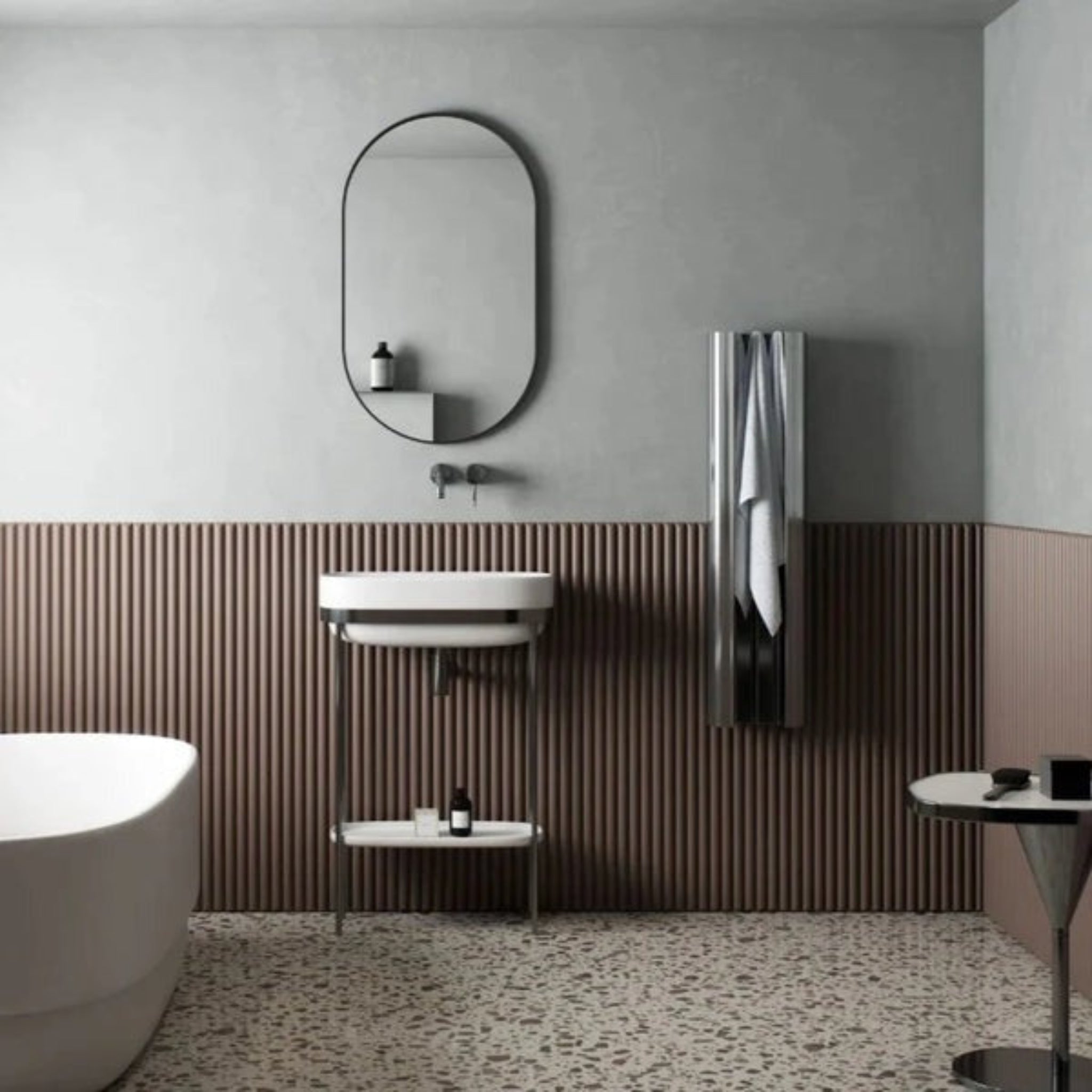 ESKIMO LOOP VERTICAL SINGLE HEATED TOWEL RAIL POLISHED PEWTER 230MM