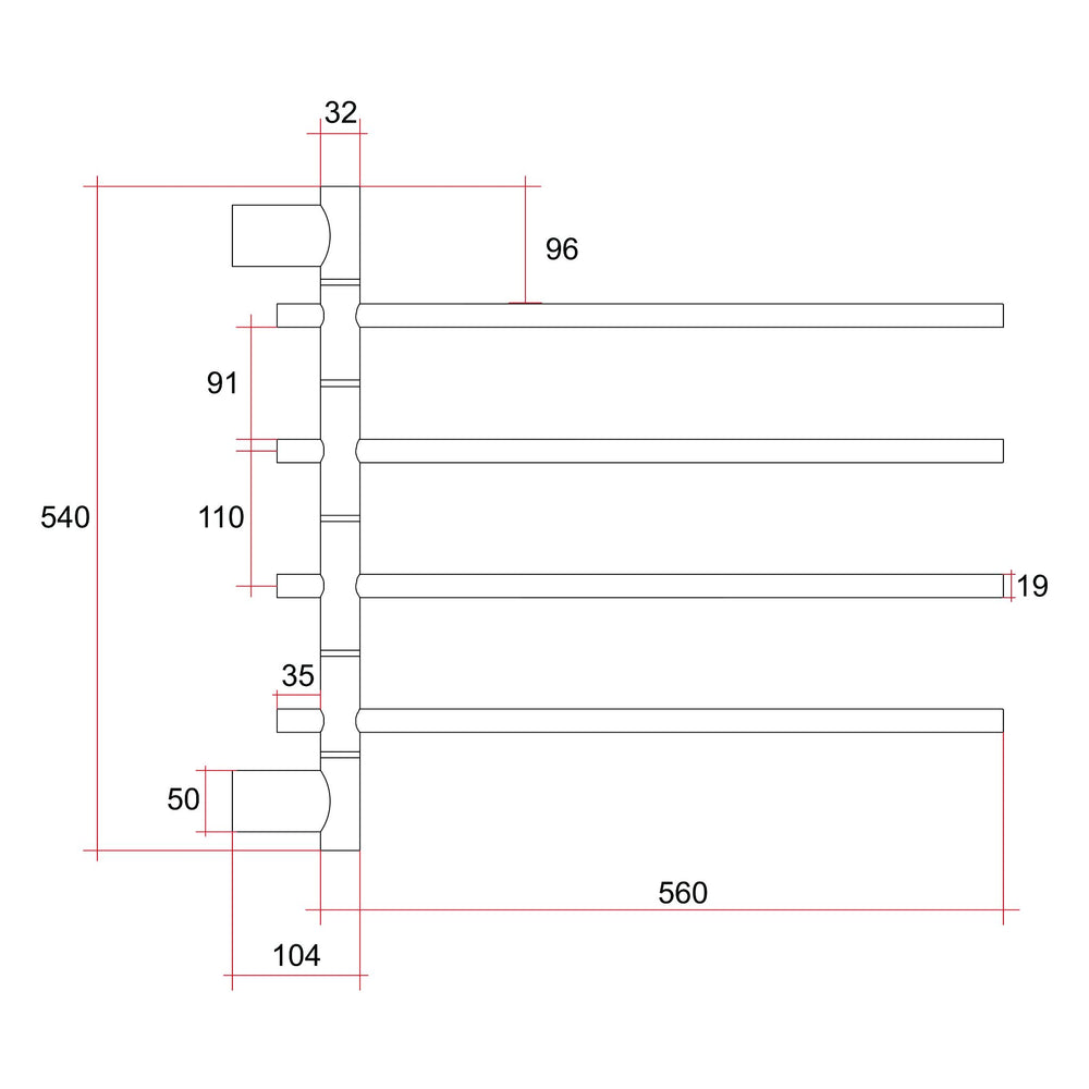 THERMGROUP SWIVEL HEATED TOWEL RAIL BRUSHED NICKEL 595MM