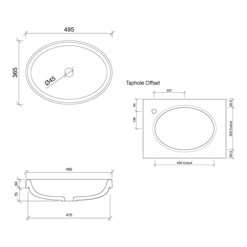 TIMBERLINE COAST INSET BASIN GLOSS WHITE 495MM