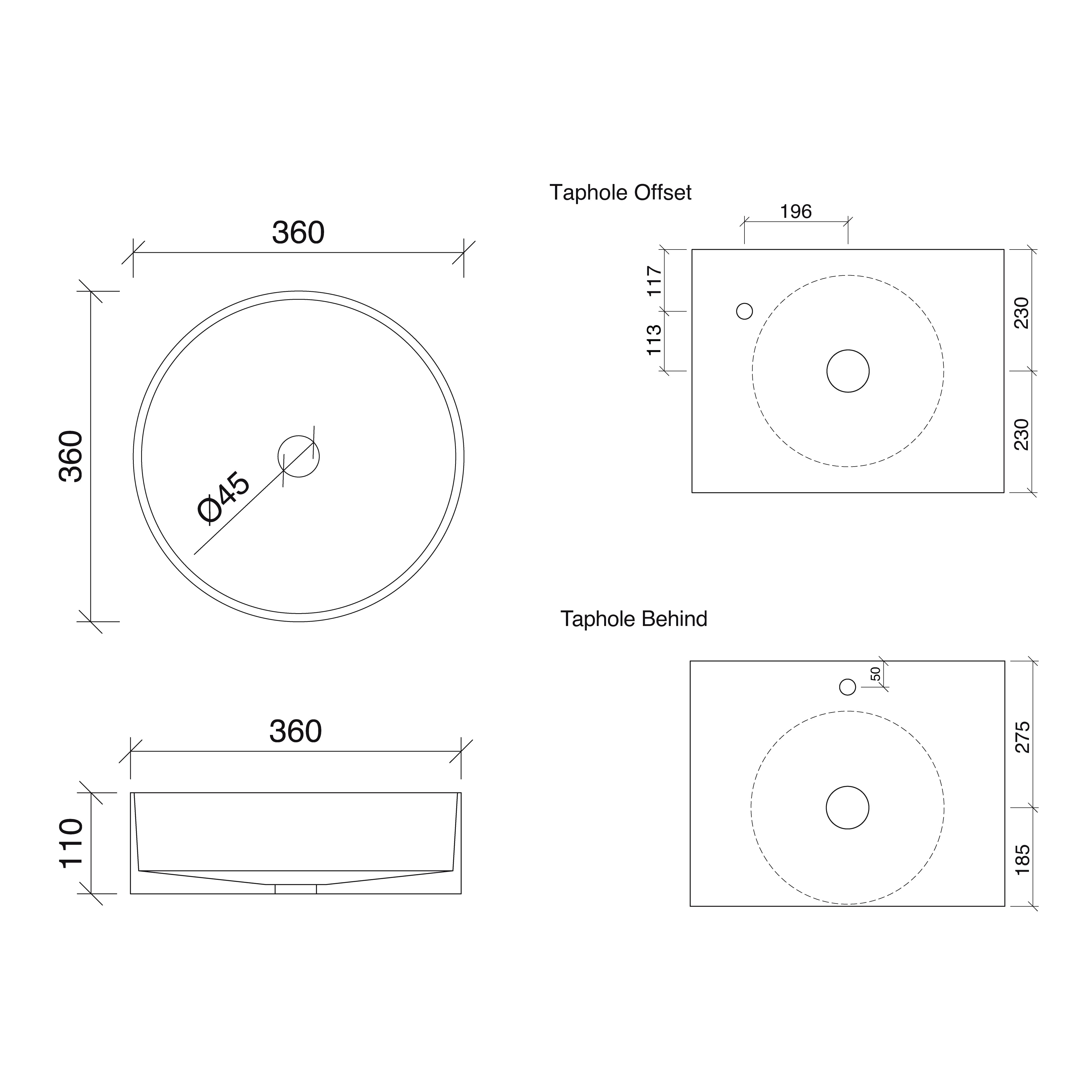 TIMBERLINE LUXE STAINLESS STEEL ABOVE COUNTER BASIN BRUSHED NICKEL 360MM