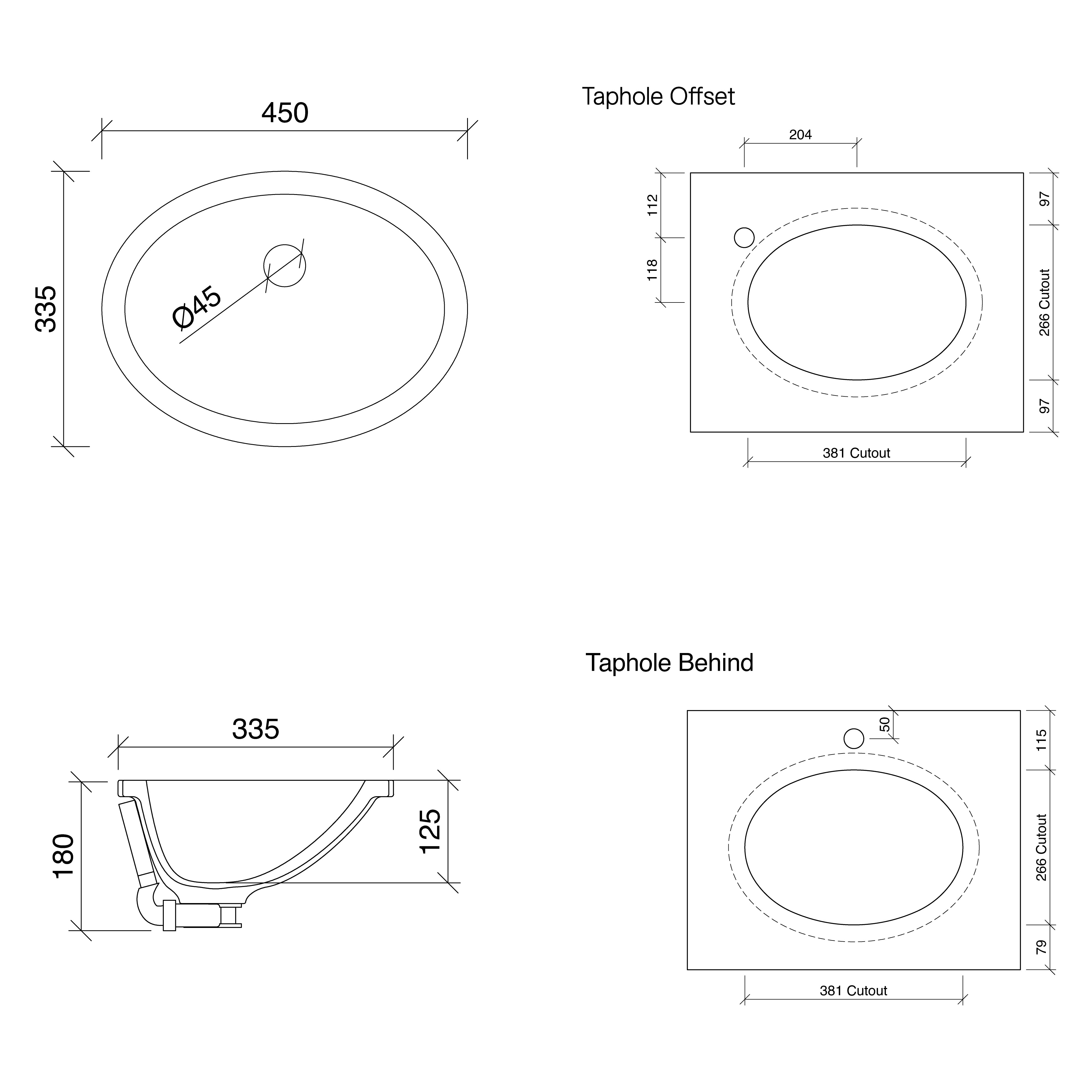 TIMBERLINE AMARA UNDER COUNTER BASIN GLOSS WHITE 445MM