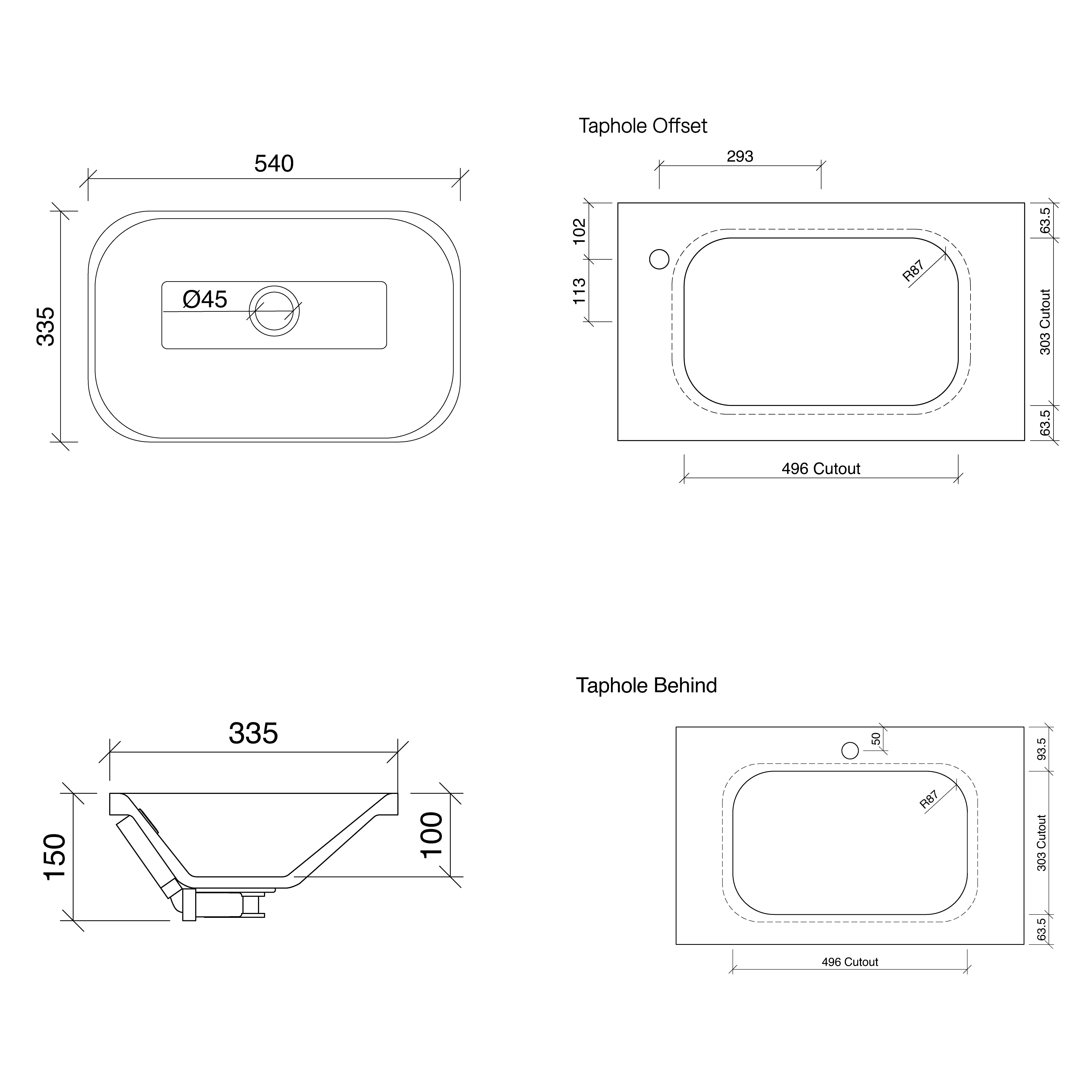 TIMBERLINE BODHI UNDER COUNTER BASIN GLOSS WHITE 540MM