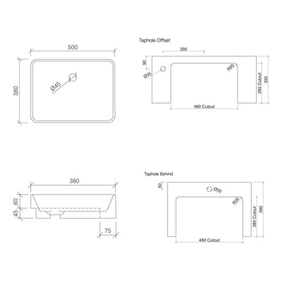 TIMBERLINE FERGUS SEMI-RECESSED BASIN GLOSS WHITE 500MM