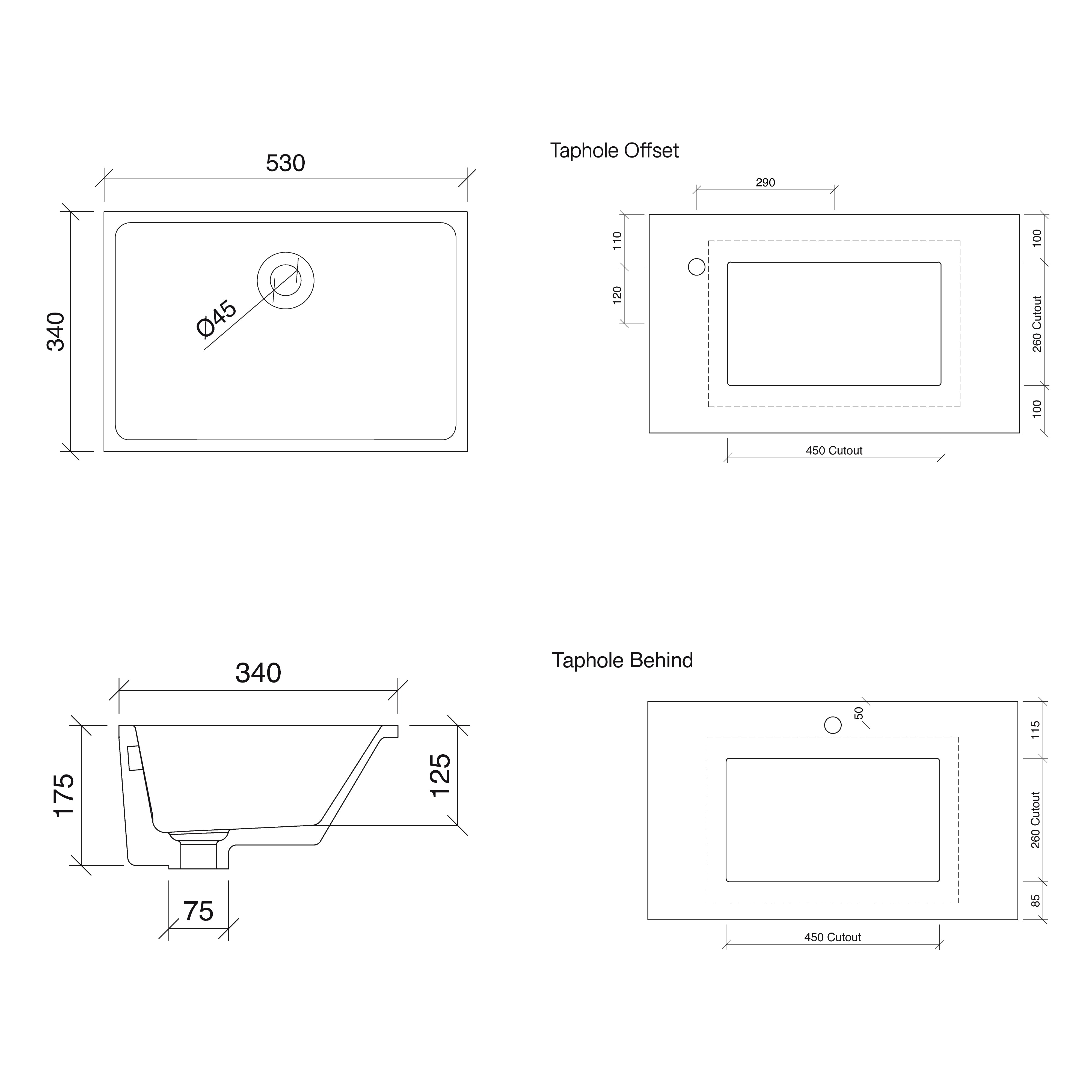 TIMBERLINE RECTANGLE UNDER COUNTER BASIN GLOSS WHITE 530MM