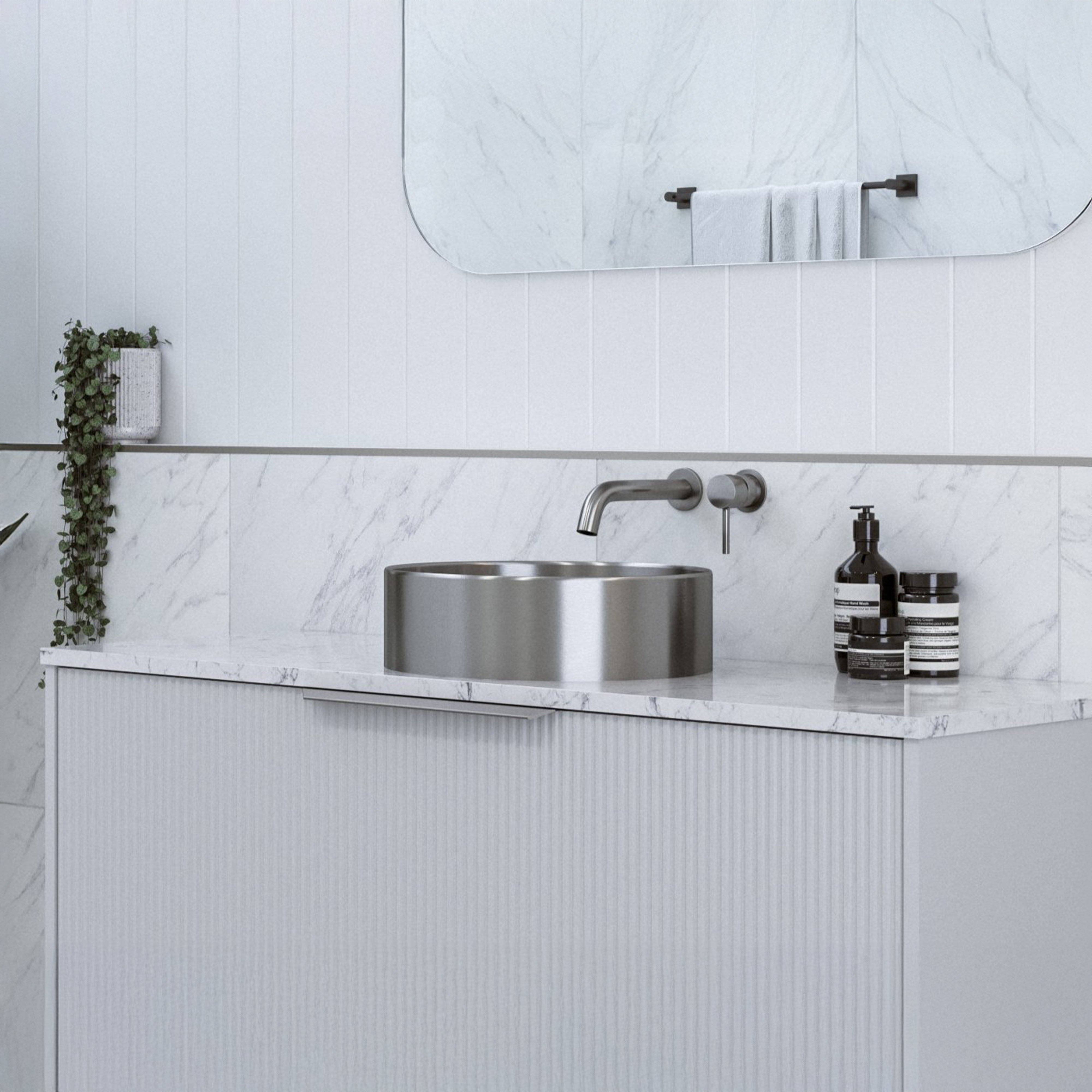 TIMBERLINE LUXE STAINLESS STEEL ABOVE COUNTER BASIN BRUSHED NICKEL 360MM