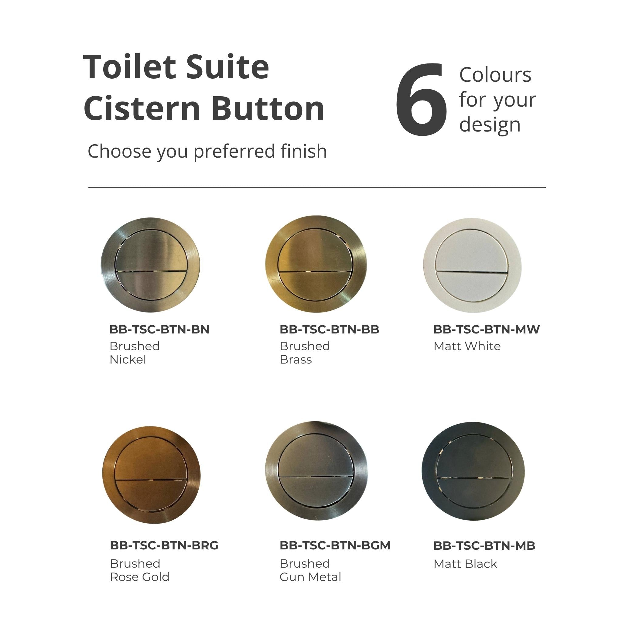 BELBAGNO TOILET SUITES ROUND FLUSH BUTTON 55MM BRUSHED GUNMETAL