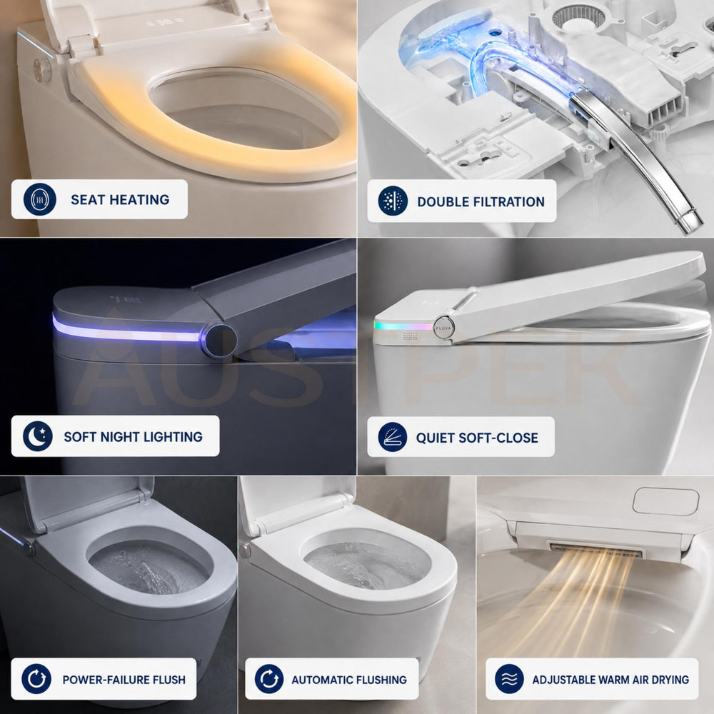 FLUVA U5 INTELLIGENT TOILET W/ AUTOFLUSH REMOTE CONTROLLED BIDET GLOSS WHITE