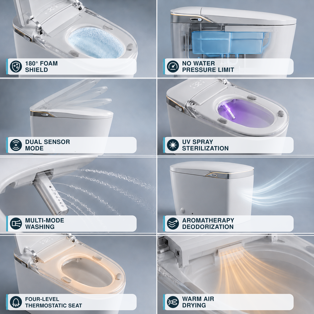 FLUVA U6 INTELLIGENT TOILET W/ AUTOFLUSH REMOTE CONTROLLED BIDET GLOSS WHITE