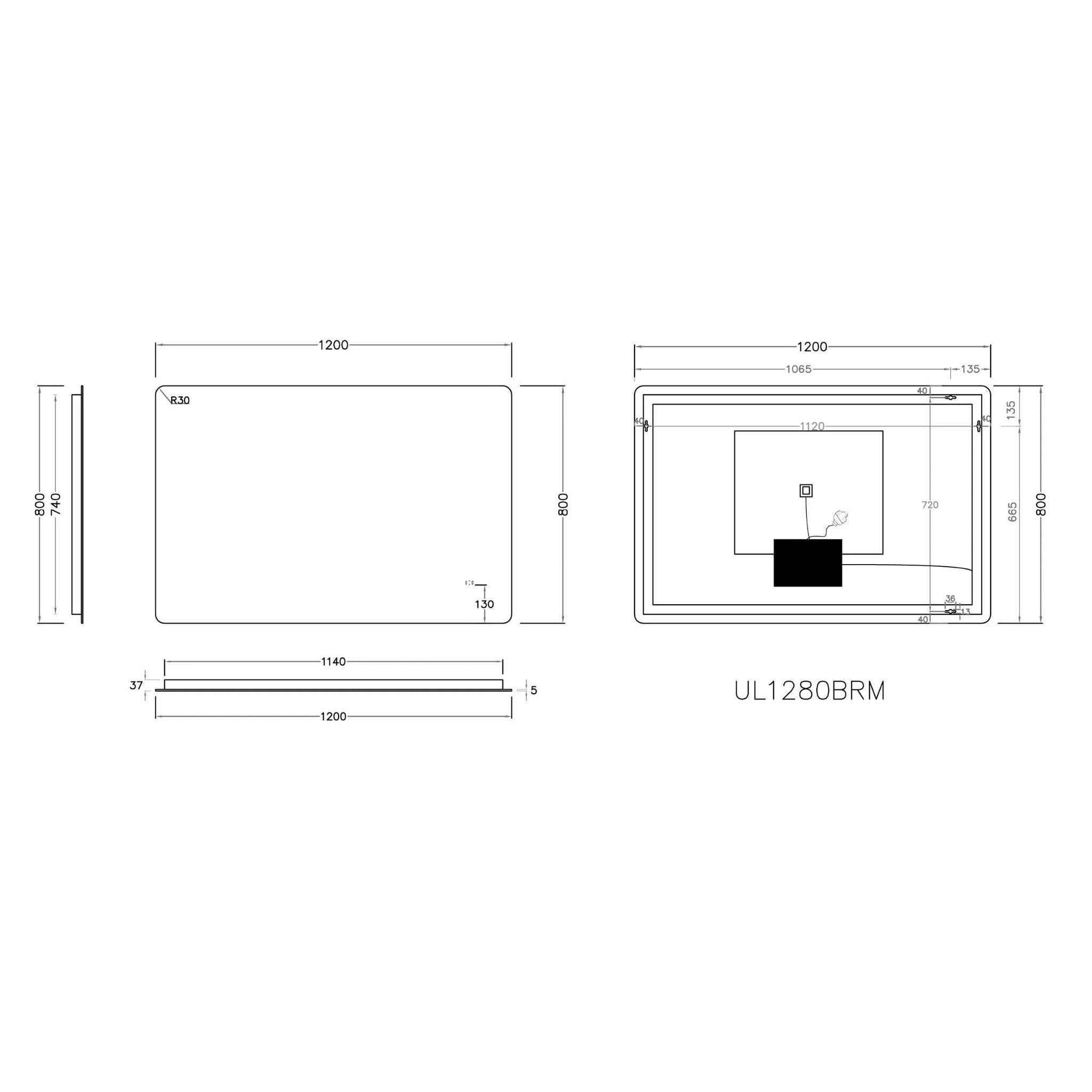 POSEIDON RECTANGLE BACKLIT LED MIRROR 3 COLOUR LIGHTS 1200X800MM