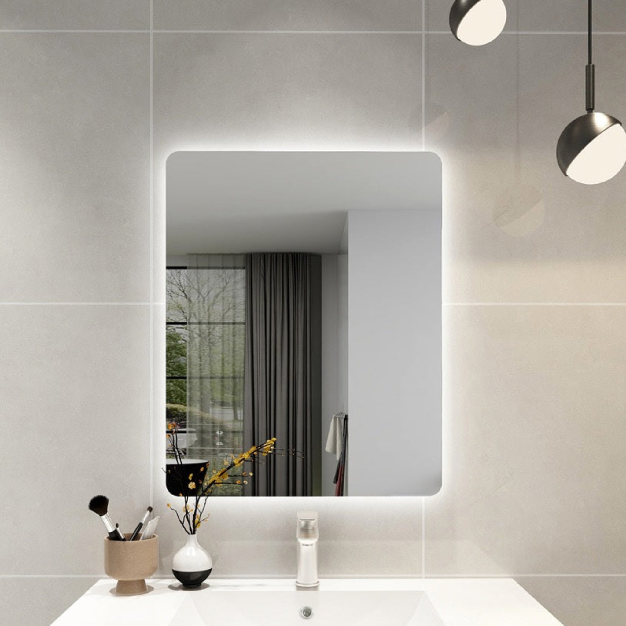 POSEIDON RECTANGLE CURVED RIM BACKLIT LED MIRROR 3 COLOUR LIGHT 750X600MM