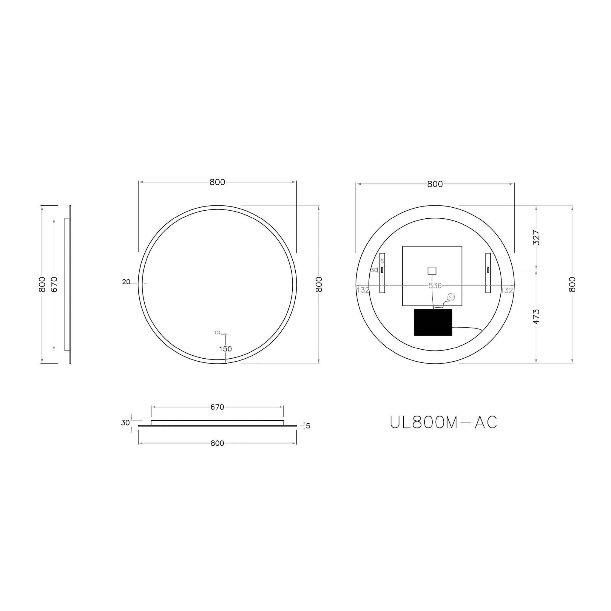 POSEIDON ACRYLIC ROUND BACKLIT LED MIRROR 3 COLOUR LIGHTS 800X800MM