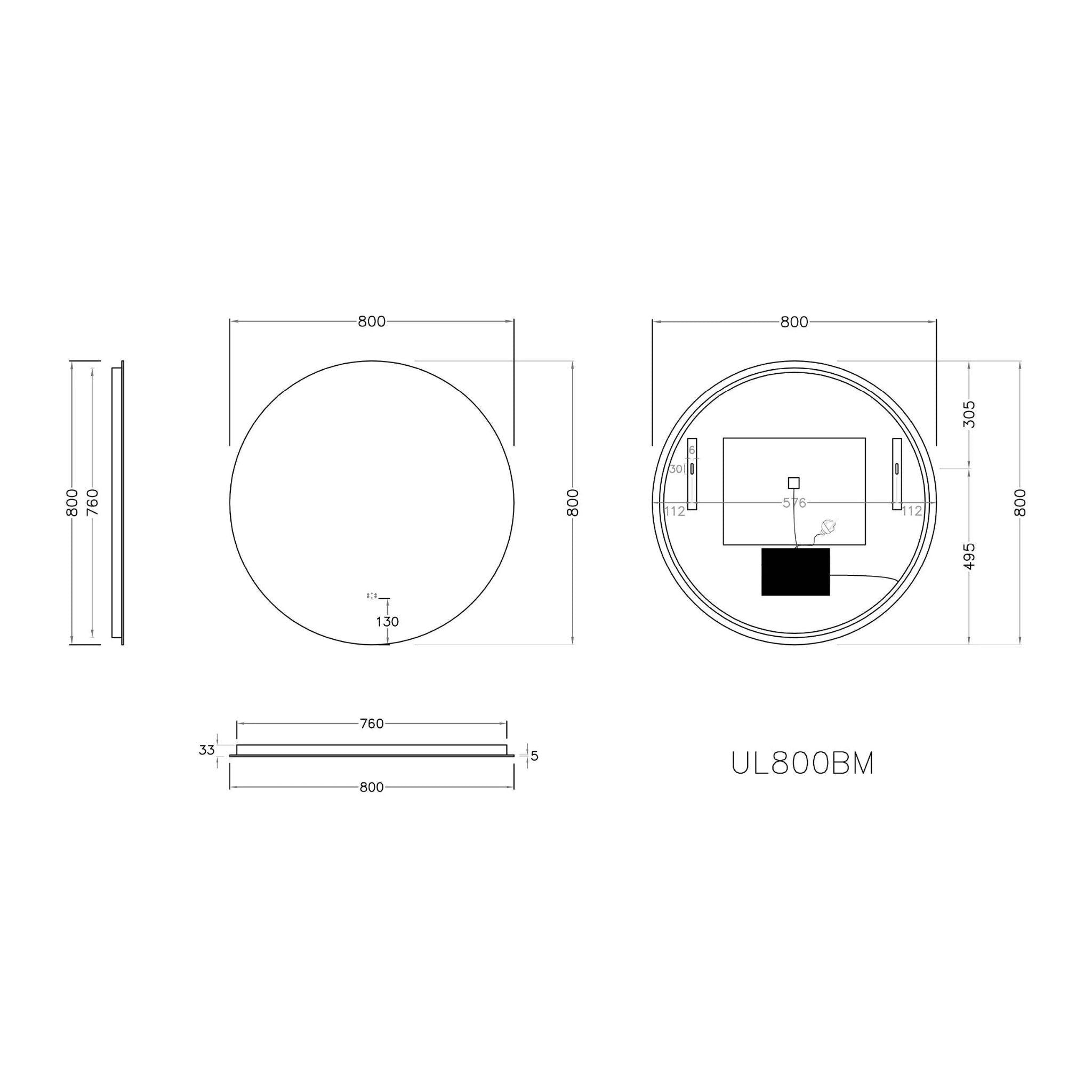 POSEIDON ROUND BACKLIT LED MIRROR 3 COLOUR LIGHTS 800X800MM