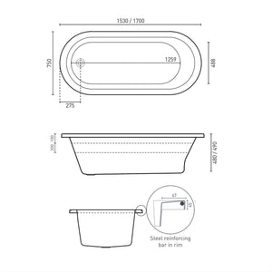 DECINA UNO INSET CONTOUR SPA BATH GLOSS WHITE (AVAILABLE IN 1530MM AND 1700MM) WITH 12-JETS