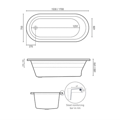 DECINA UNO INSET SANTAI SPA BATH GLOSS WHITE (AVAILABLE IN 1530MM AND 1700MM) WITH 10-JETS