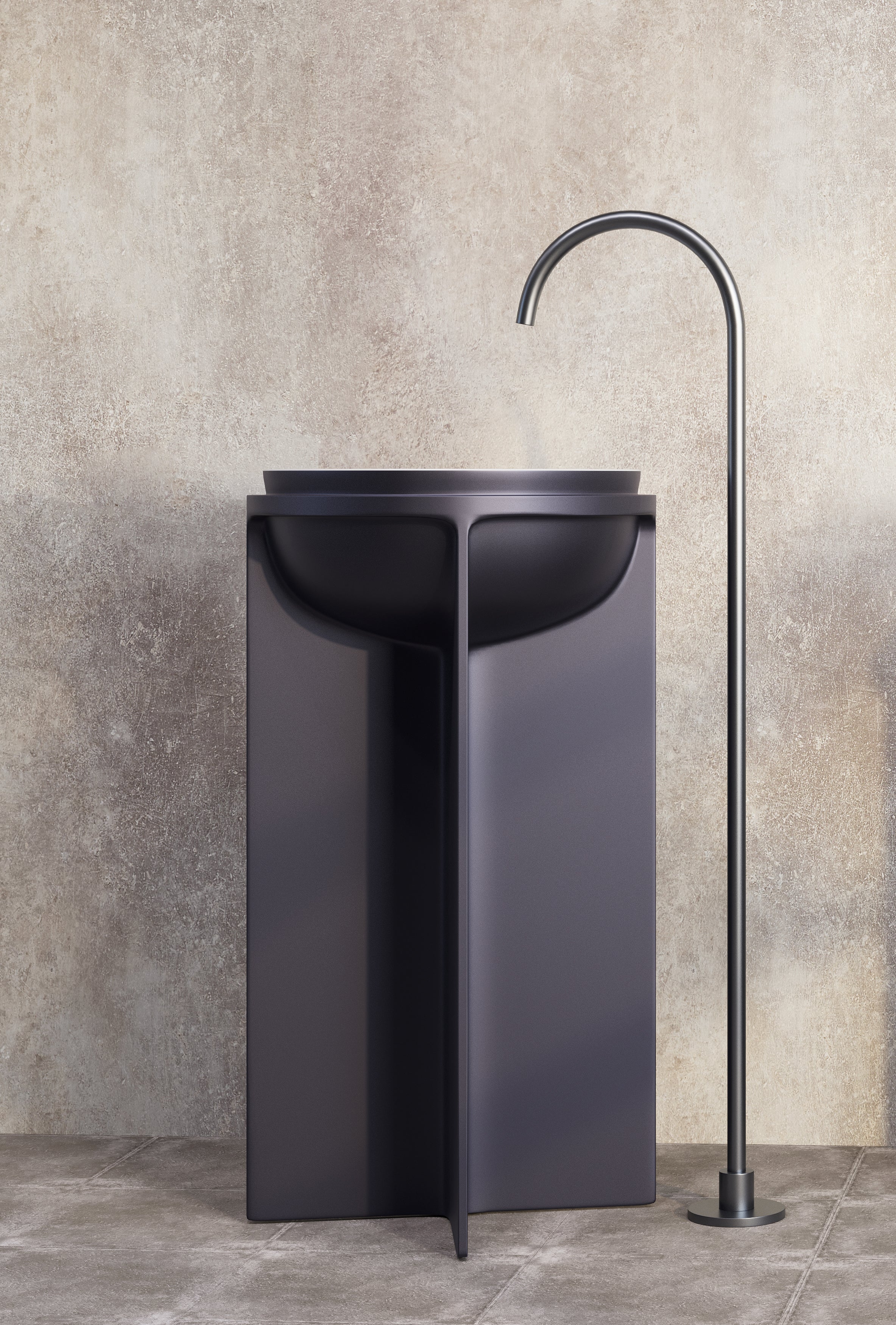 BELBAGNO UNO FREESTANDING PEDESTAL BASIN MATTE WHITE AND COOL GREY 500MM X 800MM