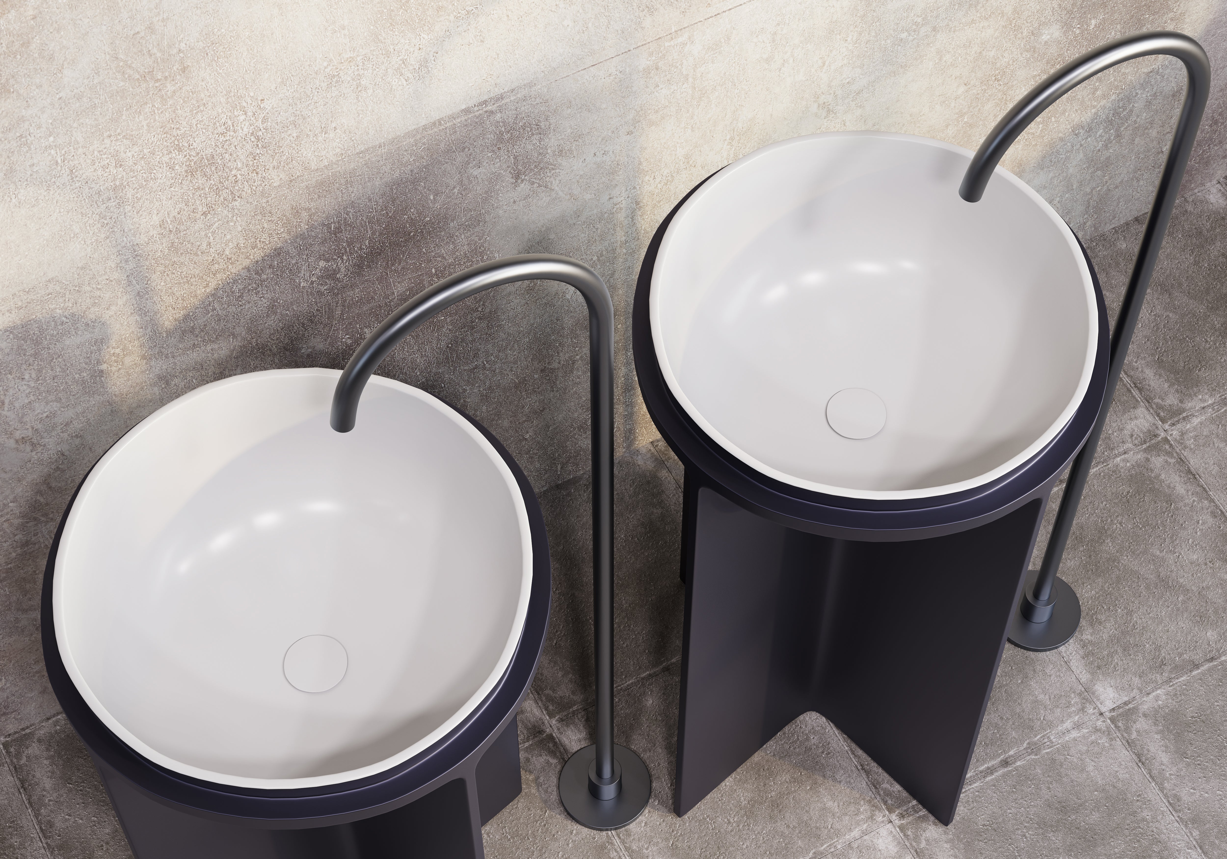 BELBAGNO UNO FREESTANDING PEDESTAL BASIN MATTE WHITE AND COOL GREY 500MM X 800MM