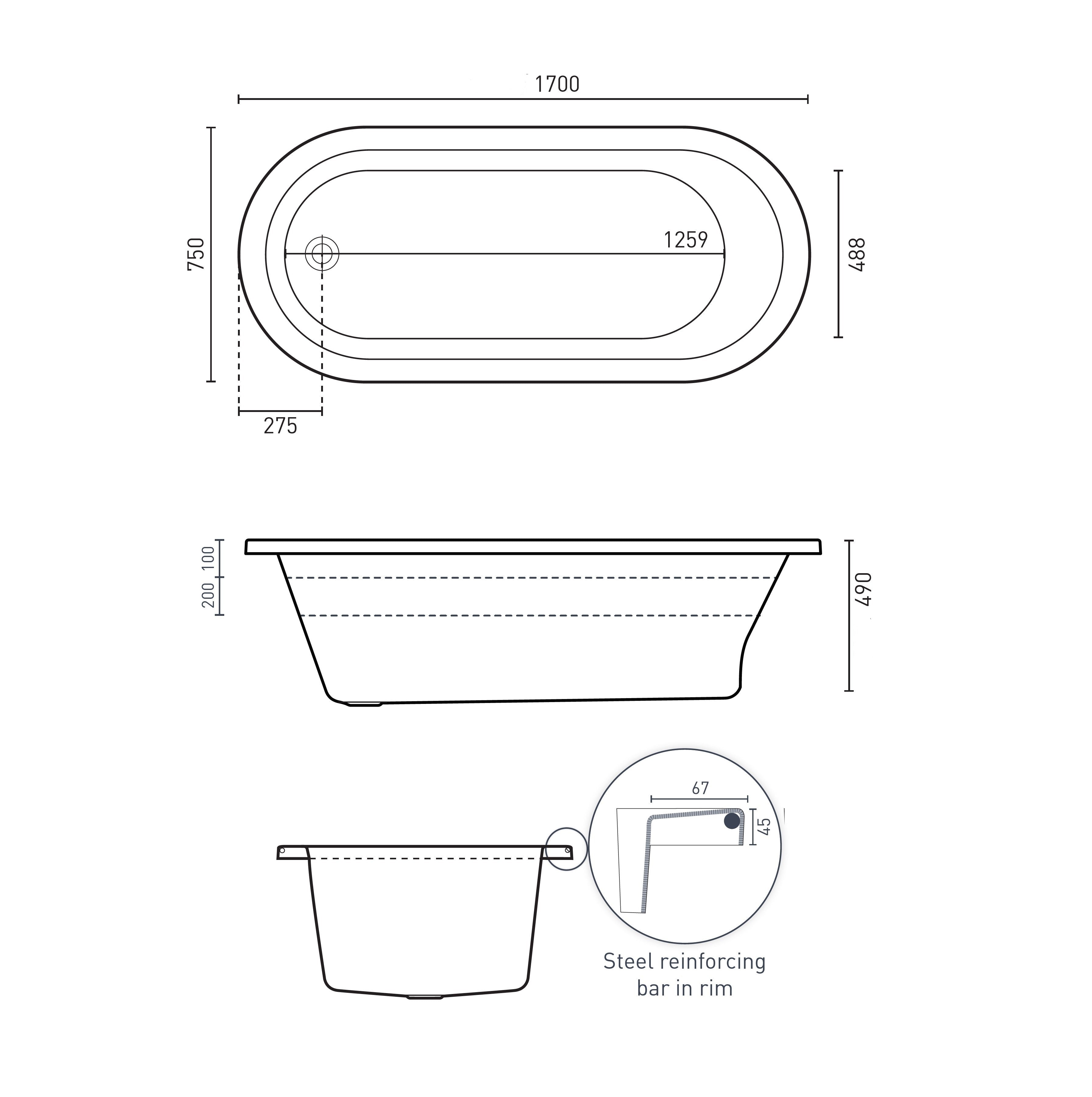 DECINA UNO INSET DOLCE VITA SPA BATH GLOSS WHITE 1700MM WITH 16-JETS