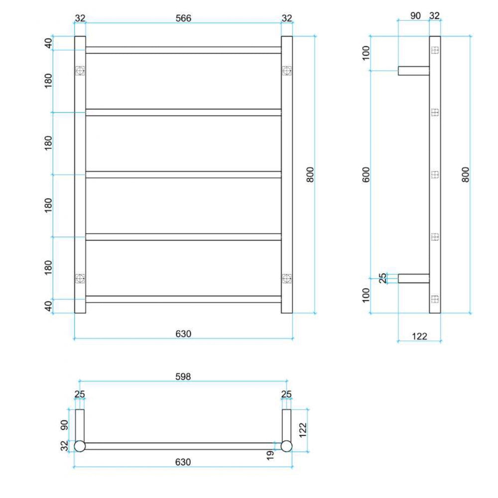 THERMOGROUP STRAIGHT NON-HEATED ROUND LADDER TOWEL RAIL MATTE BLACK 630MM