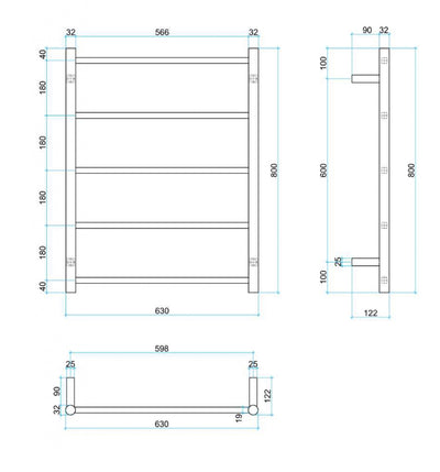 THERMOGROUP STRAIGHT ROUND LADDER TOWEL RAIL MATTE BLACK 630MM