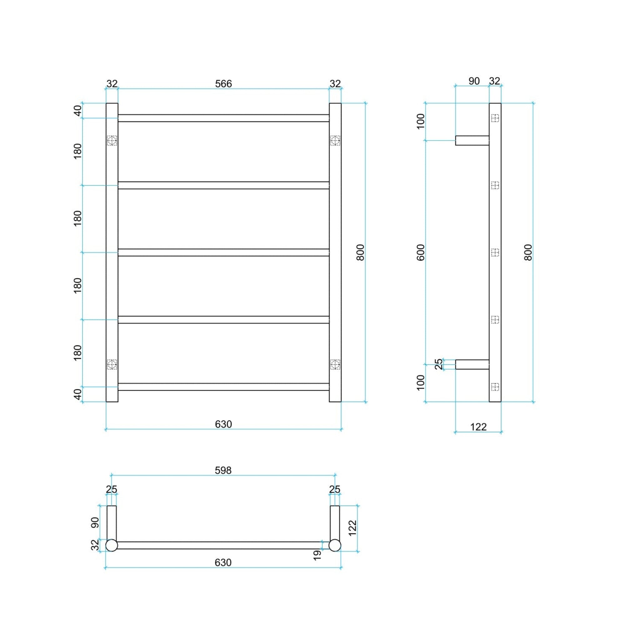THERMOGROUP STRAIGHT ROUND NON-HEATED LADDER TOWEL RAIL 630MM