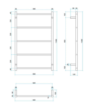 THERMOGROUP STRAIGHT SQUARE NON-HEATED LADDER TOWEL RAIL 650MM