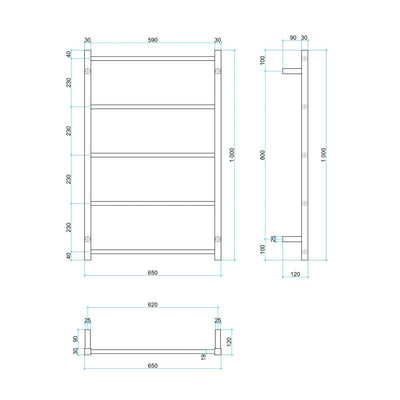 THERMOGROUP SQUARE NON-HEATED LADDER TOWEL RAIL MATTE BLACK 650MM