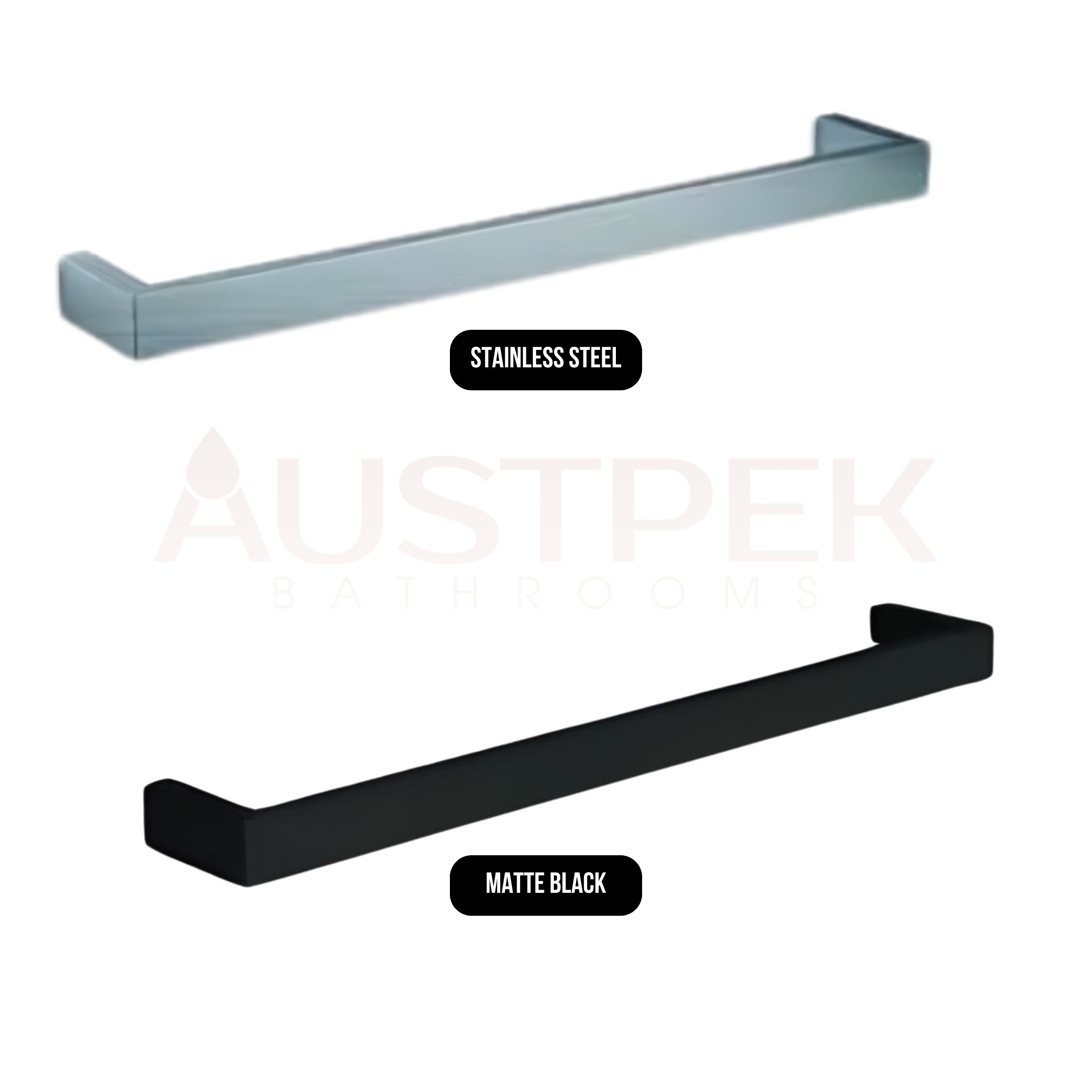 THERMOGROUP SQUARE NON-HEATED SINGLE TOWEL RAIL MATTE BLACK 632MM