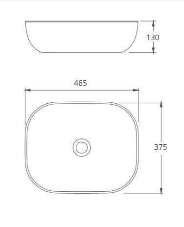 OLIVERI NAPLES OVAL ABOVE COUNTER BLACK LINE BASIN WHITE 465MM