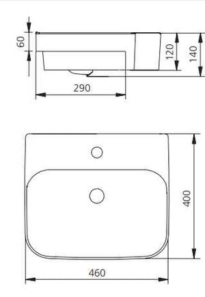 OLIVERI DUBLIN RECTANGULAR SEMI-RECESSED BASIN WHITE 460MM