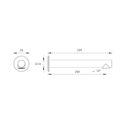 OLIVERI VENICE LEAD FREE STRAIGHT WALL SPOUT 224MM CHROME