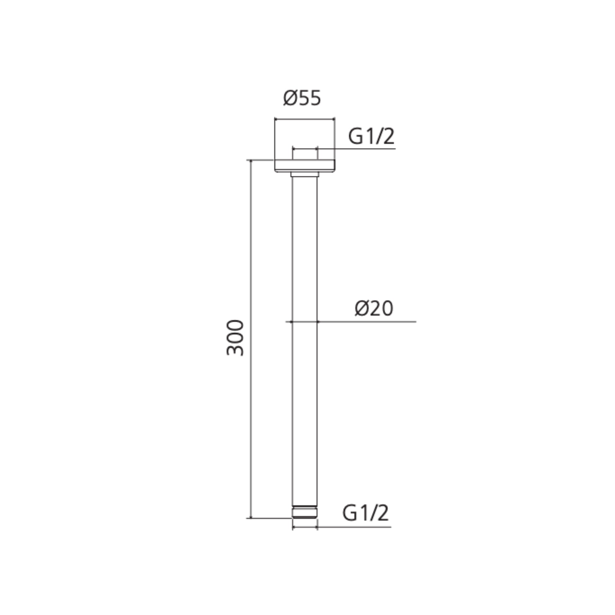 OLIVERI ROME CEILING MOUNTED SHOWER ARM 300MM CLASSIC GOLD
