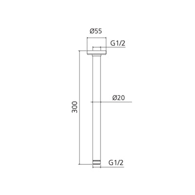 OLIVERI ROME CEILING MOUNTED SHOWER ARM 300MM CLASSIC GOLD