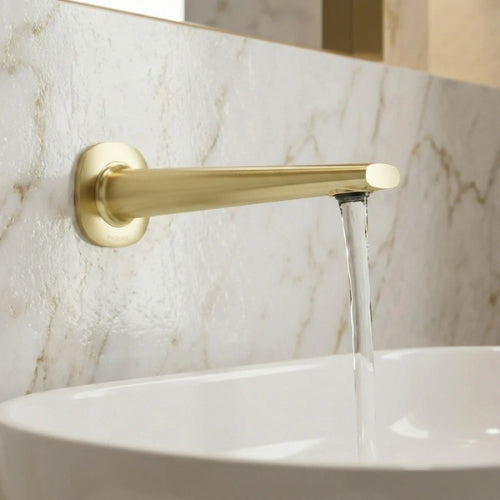 PHOENIX VASK LEAD FREE WALL BASIN / BATH OUTLET 218MM BRUSHED GOLD