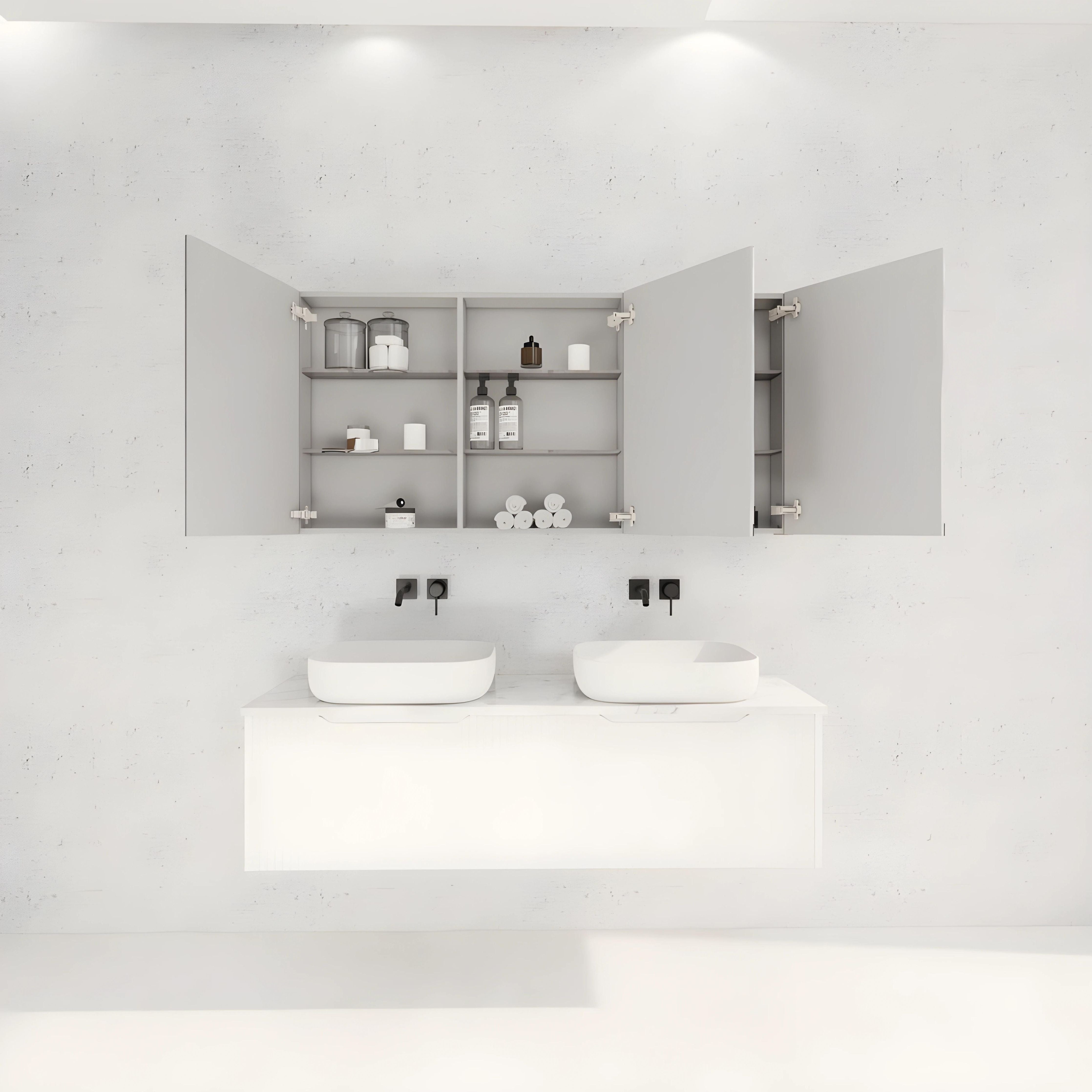 RIVA GENEVA MATTE WHITE FLUTED MIRROR CABINET 1500X720MM