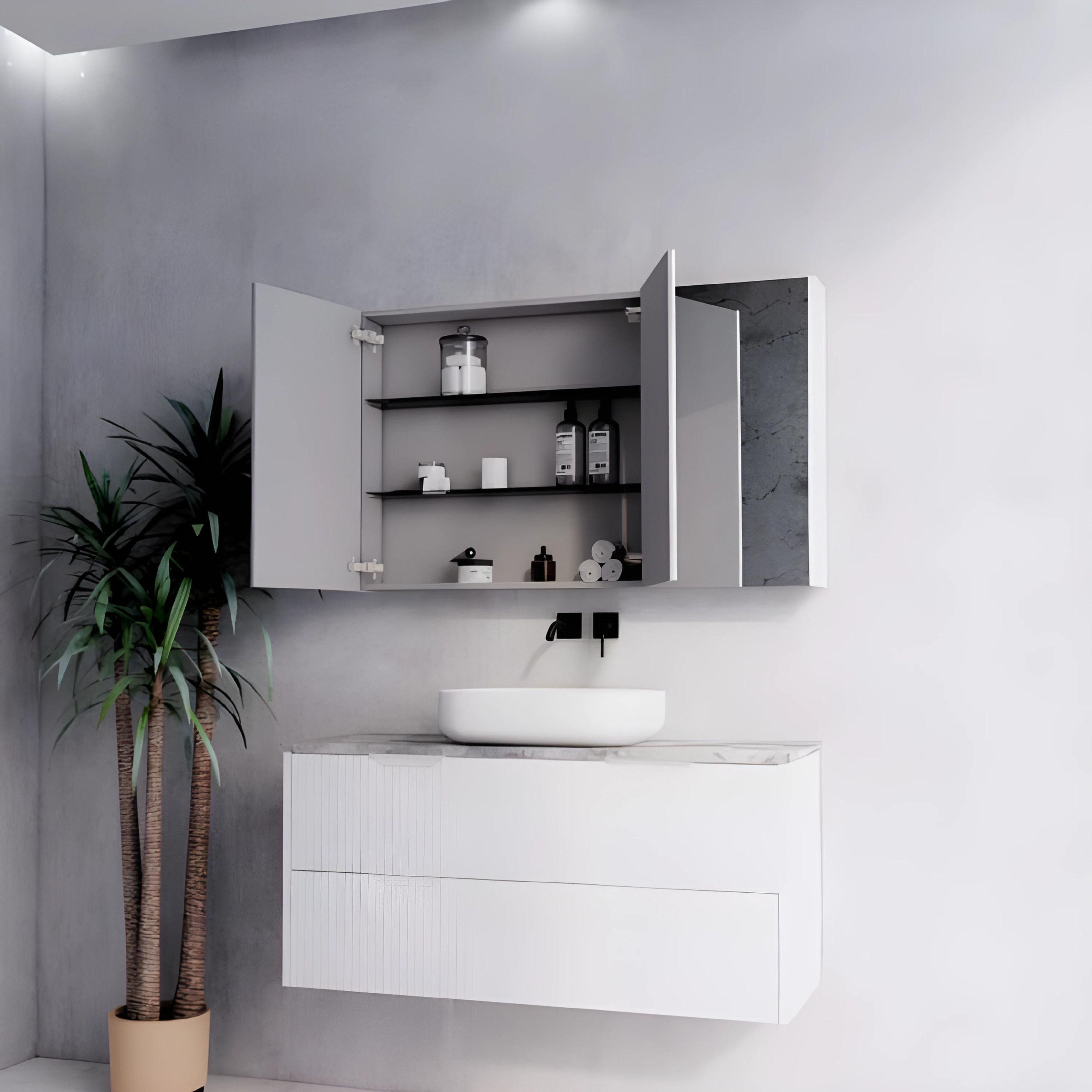 RIVA GENEVA MATTE WHITE FLUTED MIRROR CABINET 1200X720MM
