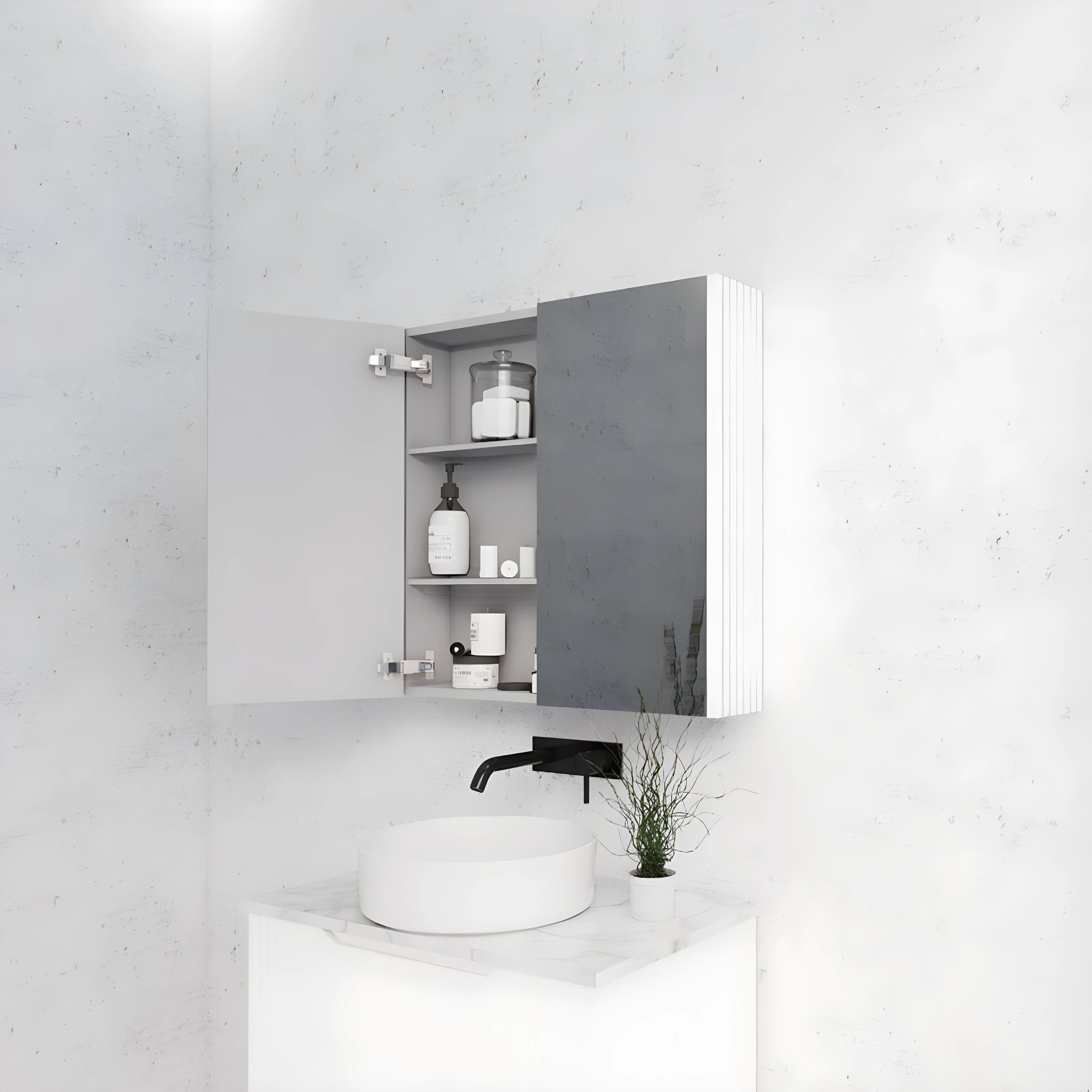 RIVA GENEVA MATTE WHITE FLUTED MIRROR CABINET 750X720MM
