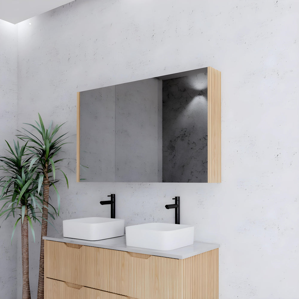 RIVA GENEVA AMERICAN OAK FLUTED MIRROR CABINET 1200X720MM
