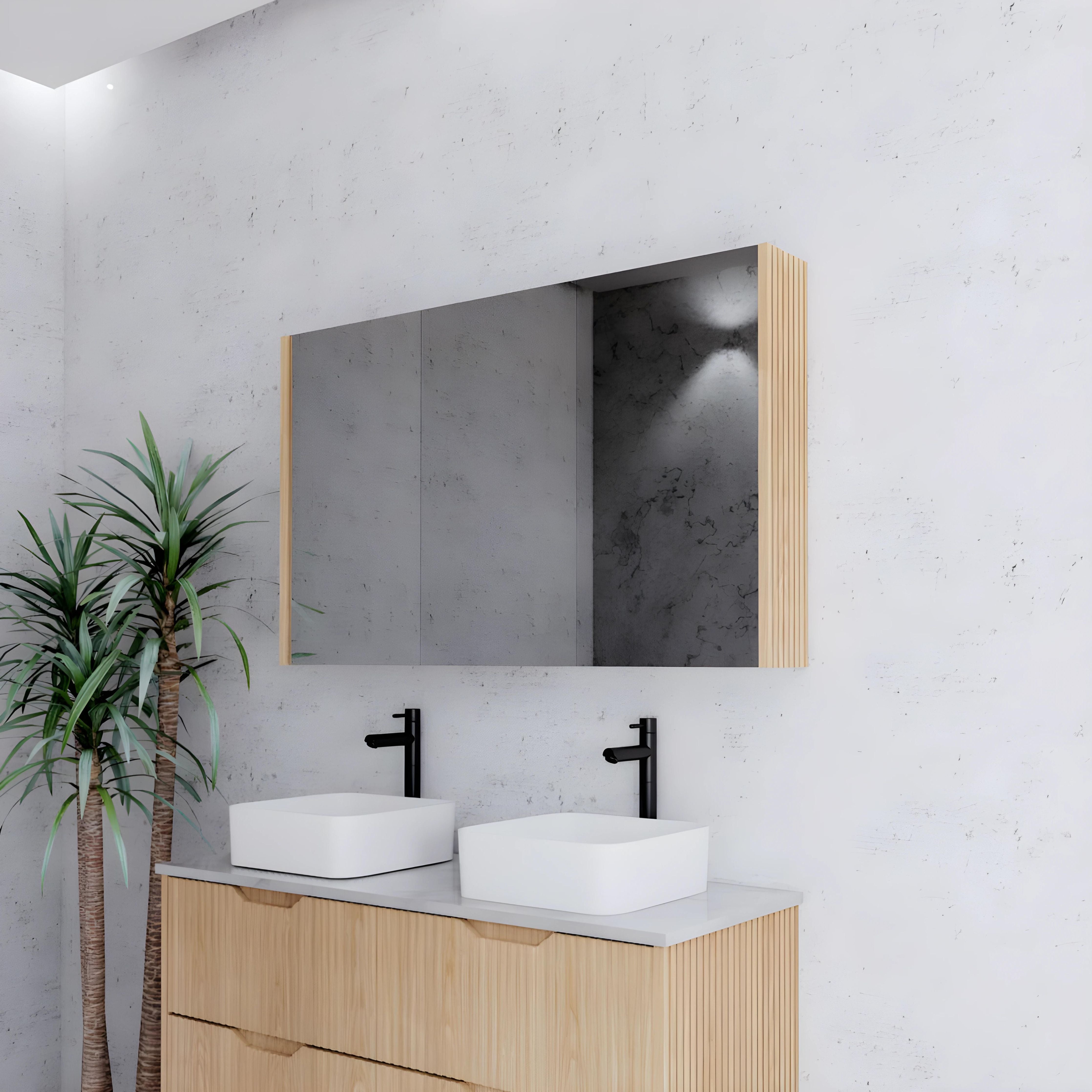 RIVA GENEVA AMERICAN OAK FLUTED MIRROR CABINET 1200X720MM