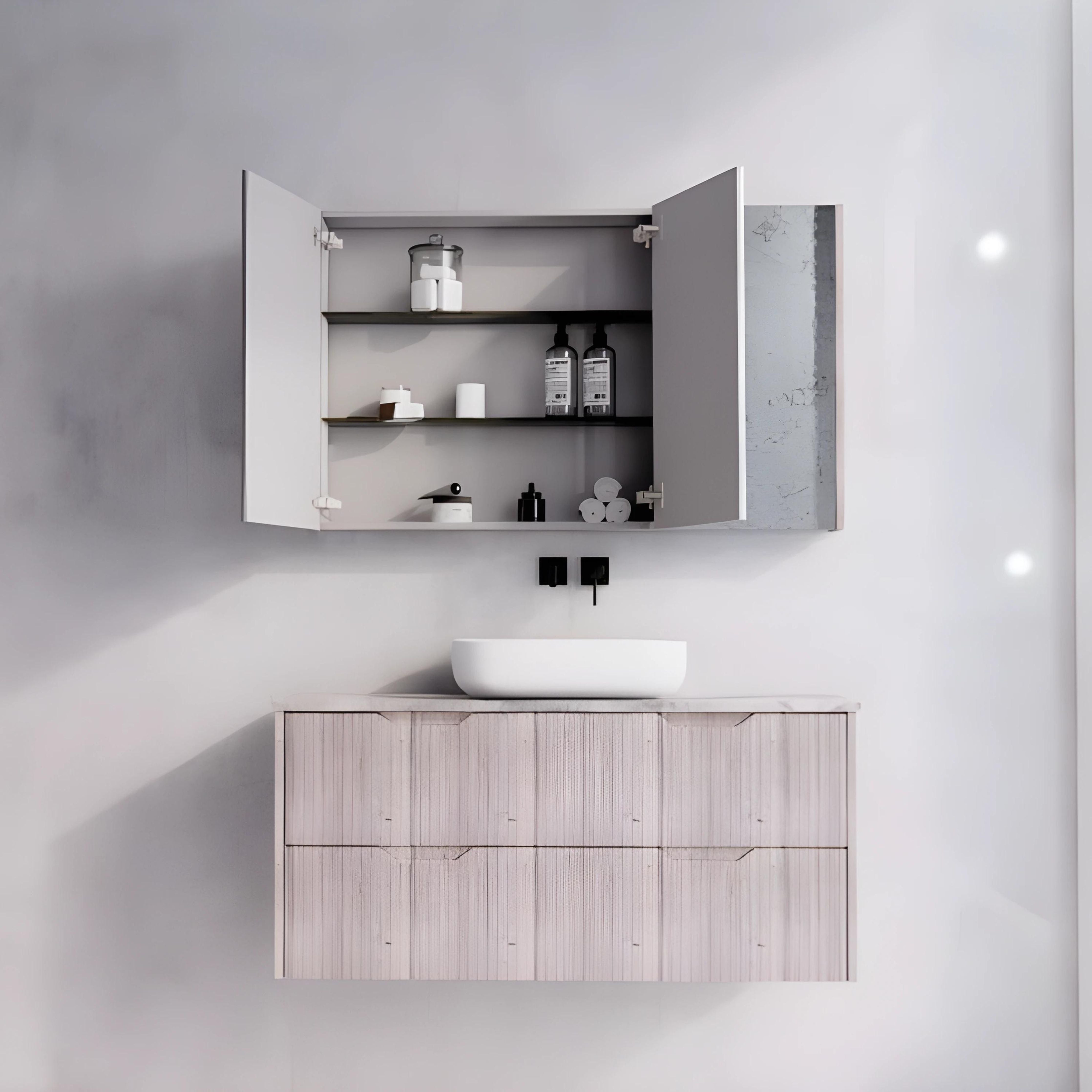 RIVA GENEVA WHITE OAK FLUTED MIRROR CABINET 1200X720MM