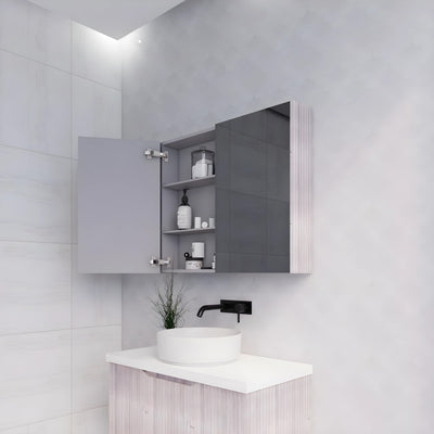 RIVA GENEVA WHITE OAK FLUTED MIRROR CABINET 900X720MM
