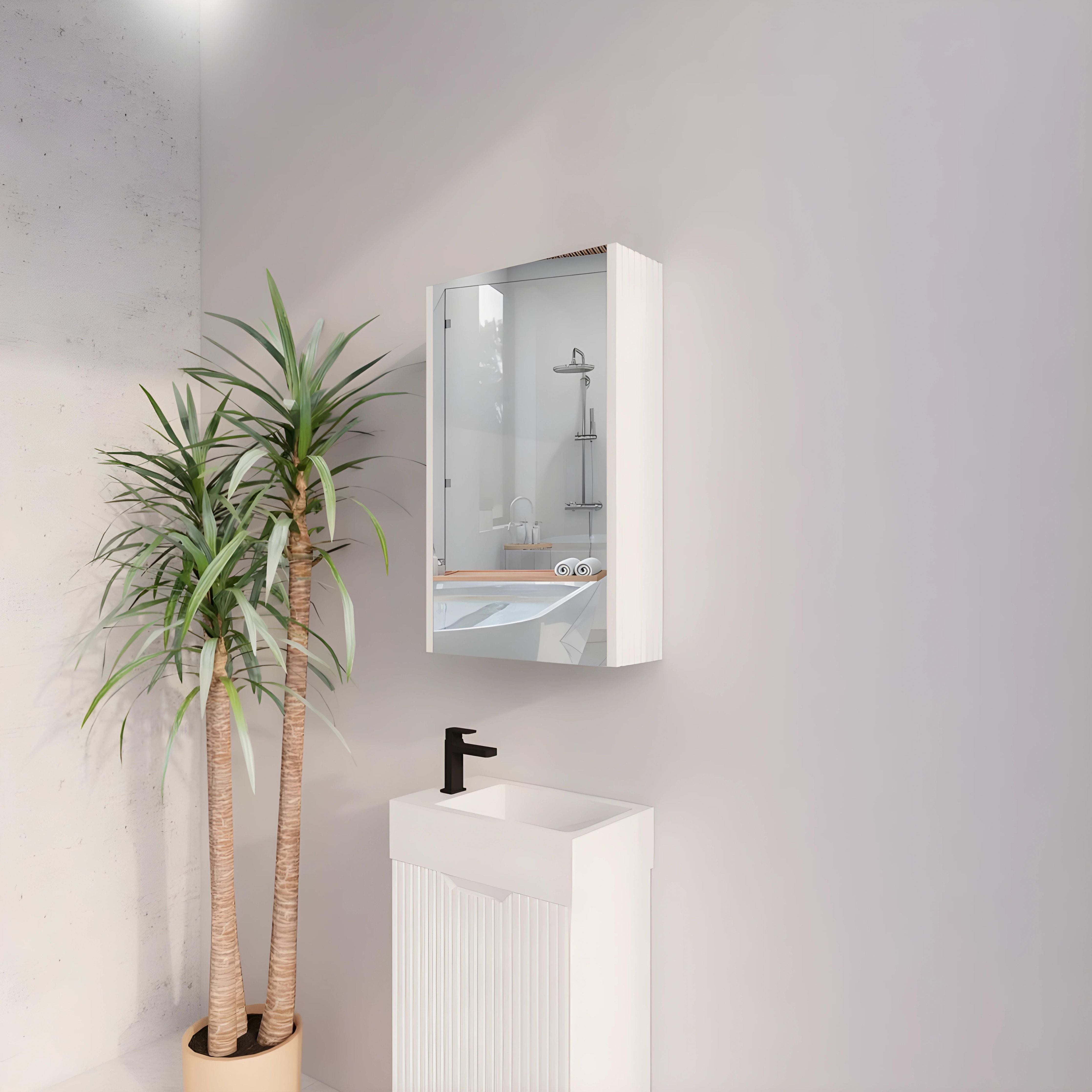 RIVA GENEVA MATTE WHITE FLUTED MIRROR SHAVING CABINET 450X720MM