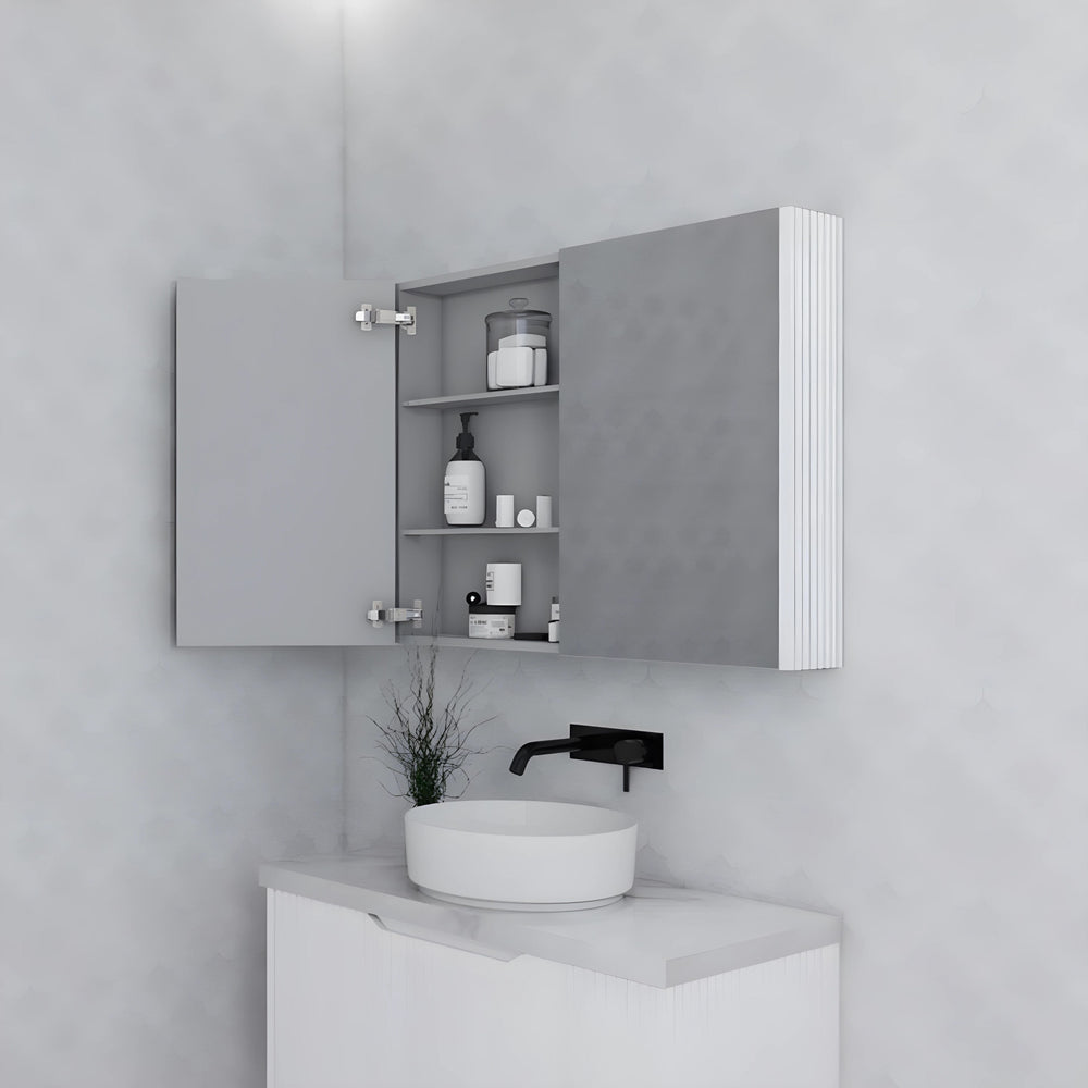 RIVA GENEVA MATTE WHITE FLUTED MIRROR CABINET 900X720MM