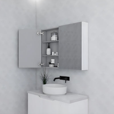 RIVA GENEVA MATTE WHITE FLUTED MIRROR CABINET 900X720MM