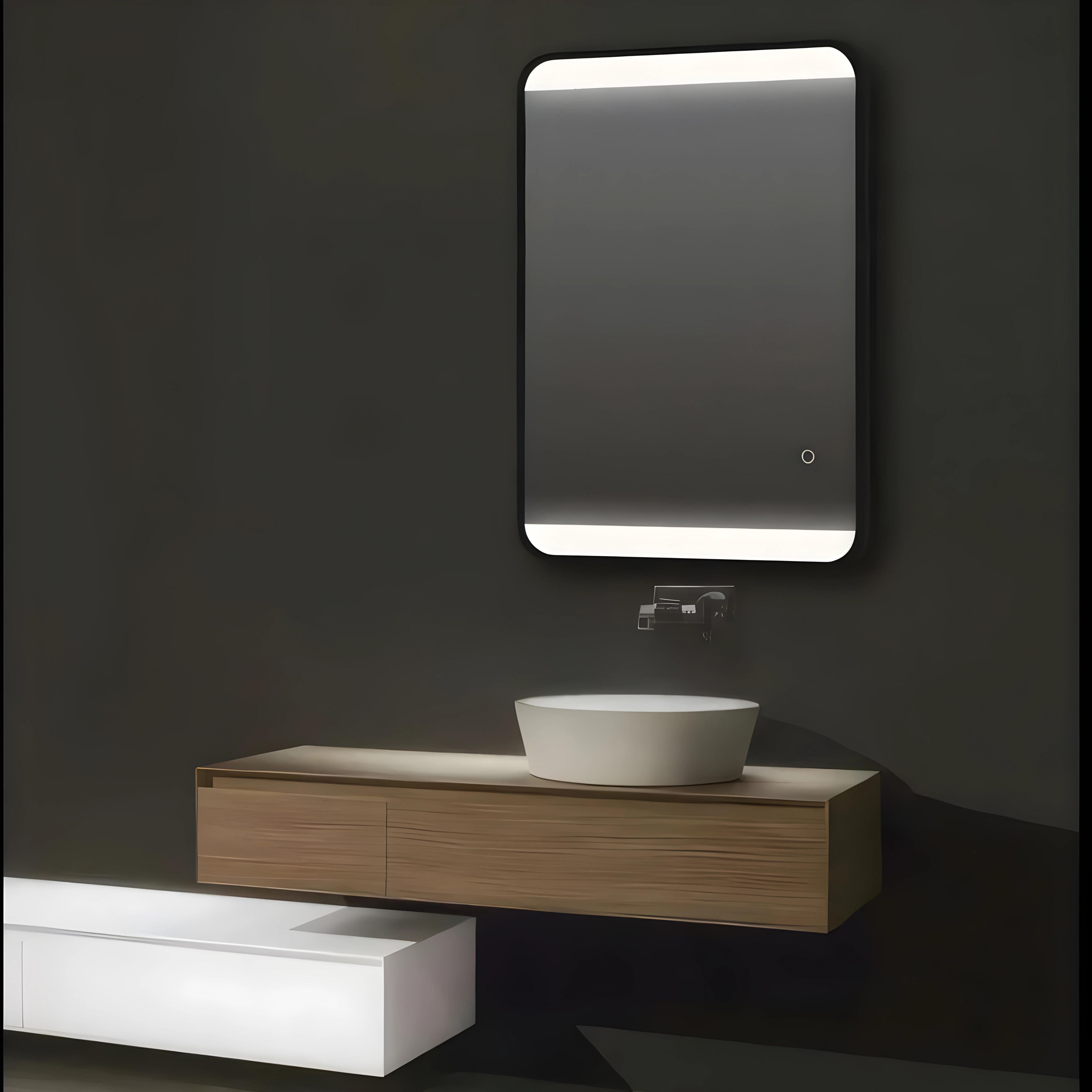 AQUAPERLA RECTANGULAR FRAMED LED MIRROR 3 COLOUR LIGHTS BLACK 500X700MM