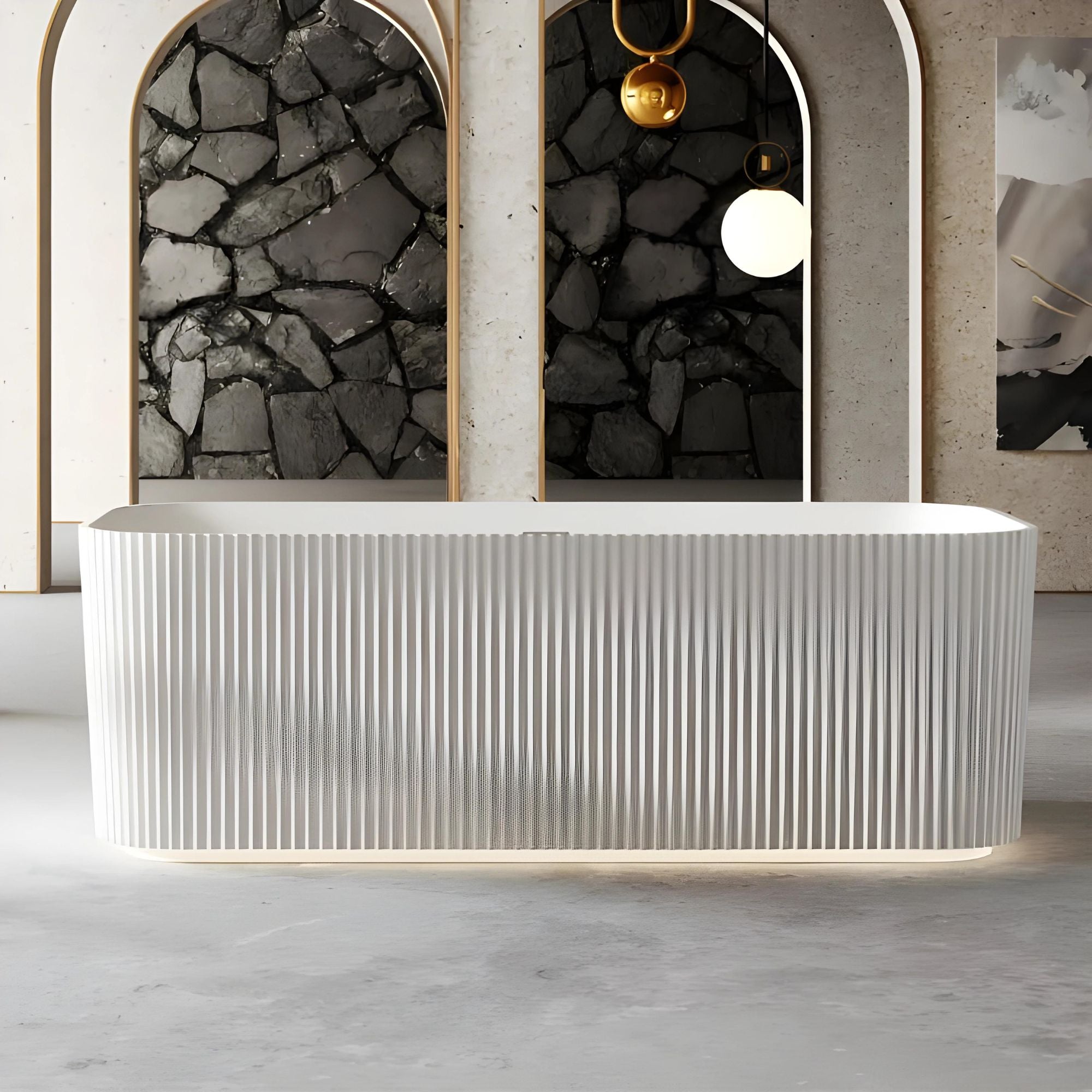 RIVA MILANO V-GROOVE FREE STANDING NON OVERFLOW BATHTUB 1500MM GLOSS WHITE
